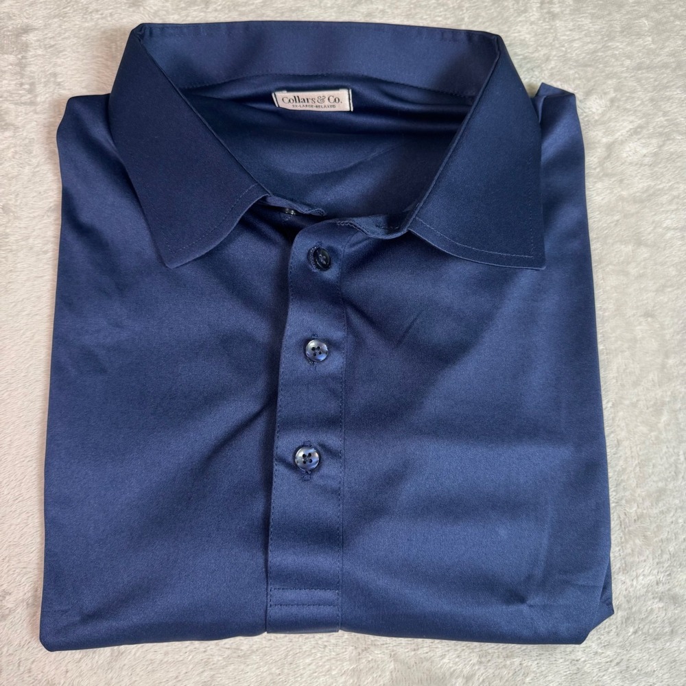 NWOT Collars & Co Mens Dress Collar Polo Shirt 3XL Relaxed Navy Blue Golf